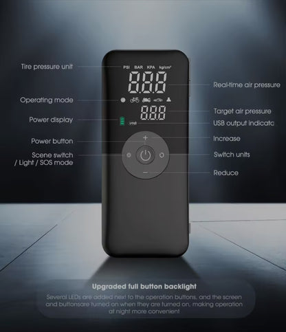 Portable Compressor and Powerbank with built-in light